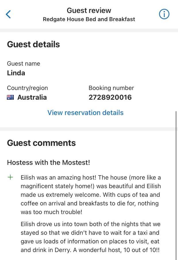 Redgate House Bed & Breakfast Londonderry Exteriör bild